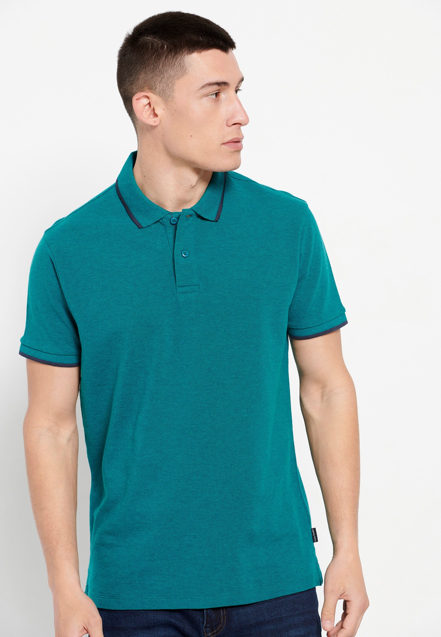 Essential μπλούζα polo σε μελανζέ ύφασμα