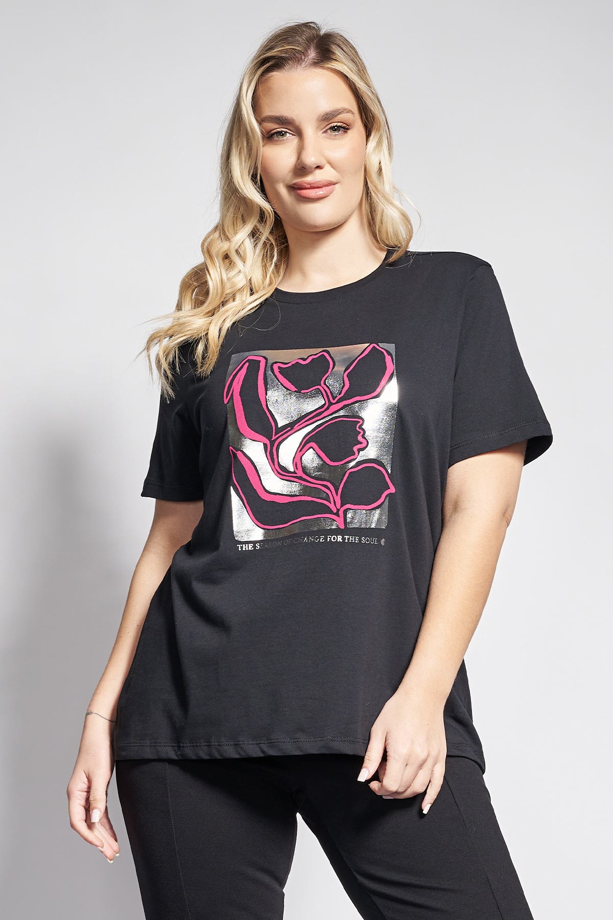 Βαμβακερό T-Shirt με φόιλ φλοράλ στάμπα
