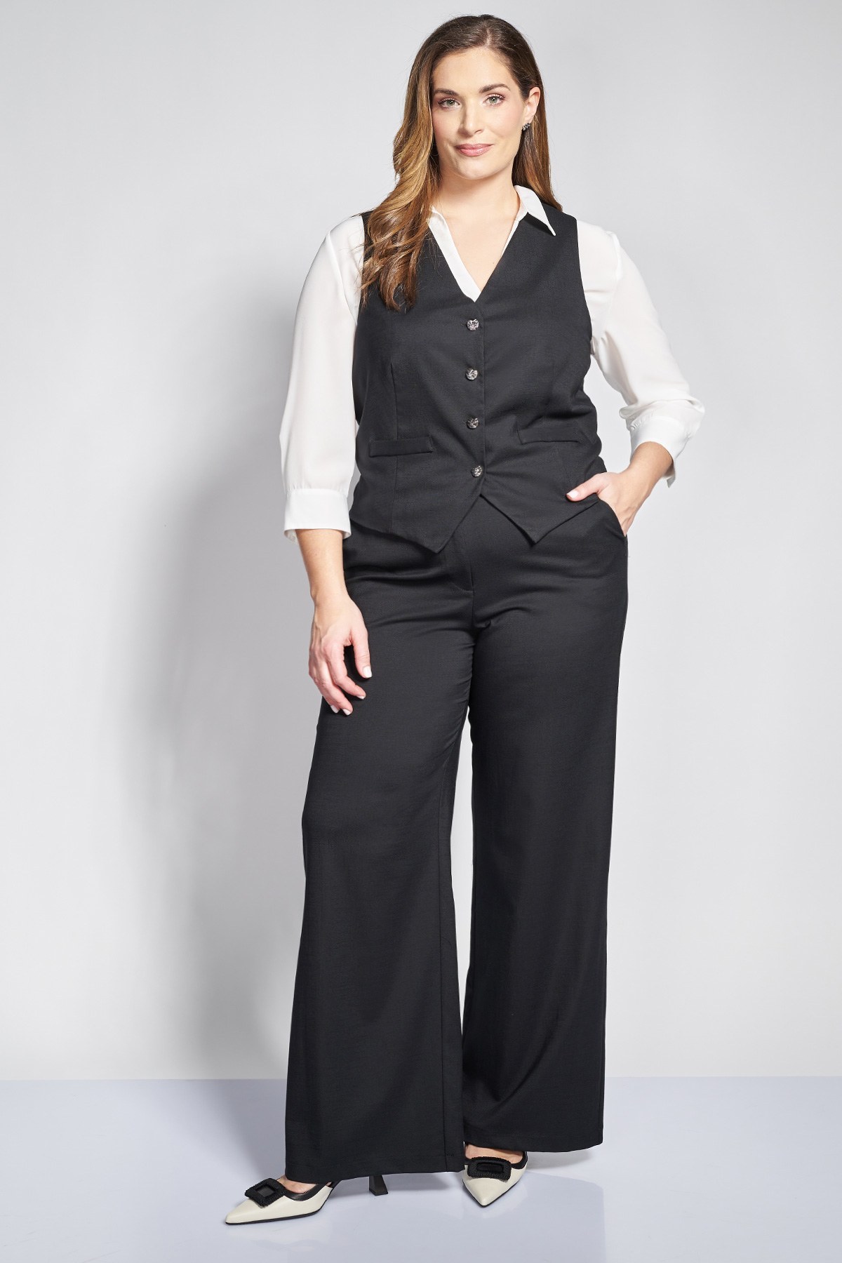 Παντελόνι σε linen look με φαρδιά μπατζάκια
