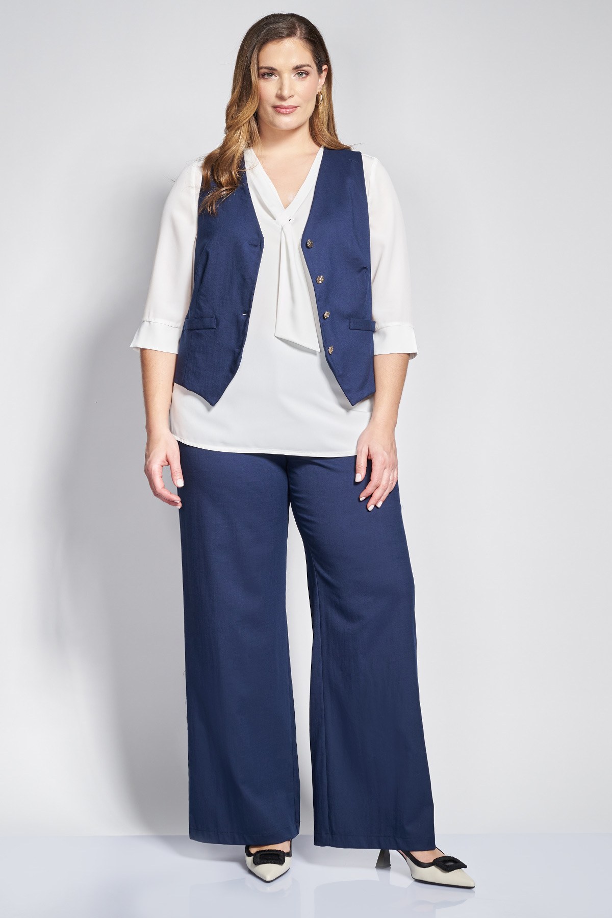 Παντελόνι σε linen look με φαρδιά μπατζάκια