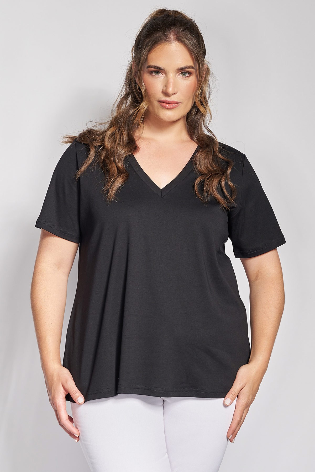 T-Shirt μονόχρωμο με V από Μερσεριζέ Βαμβάκι