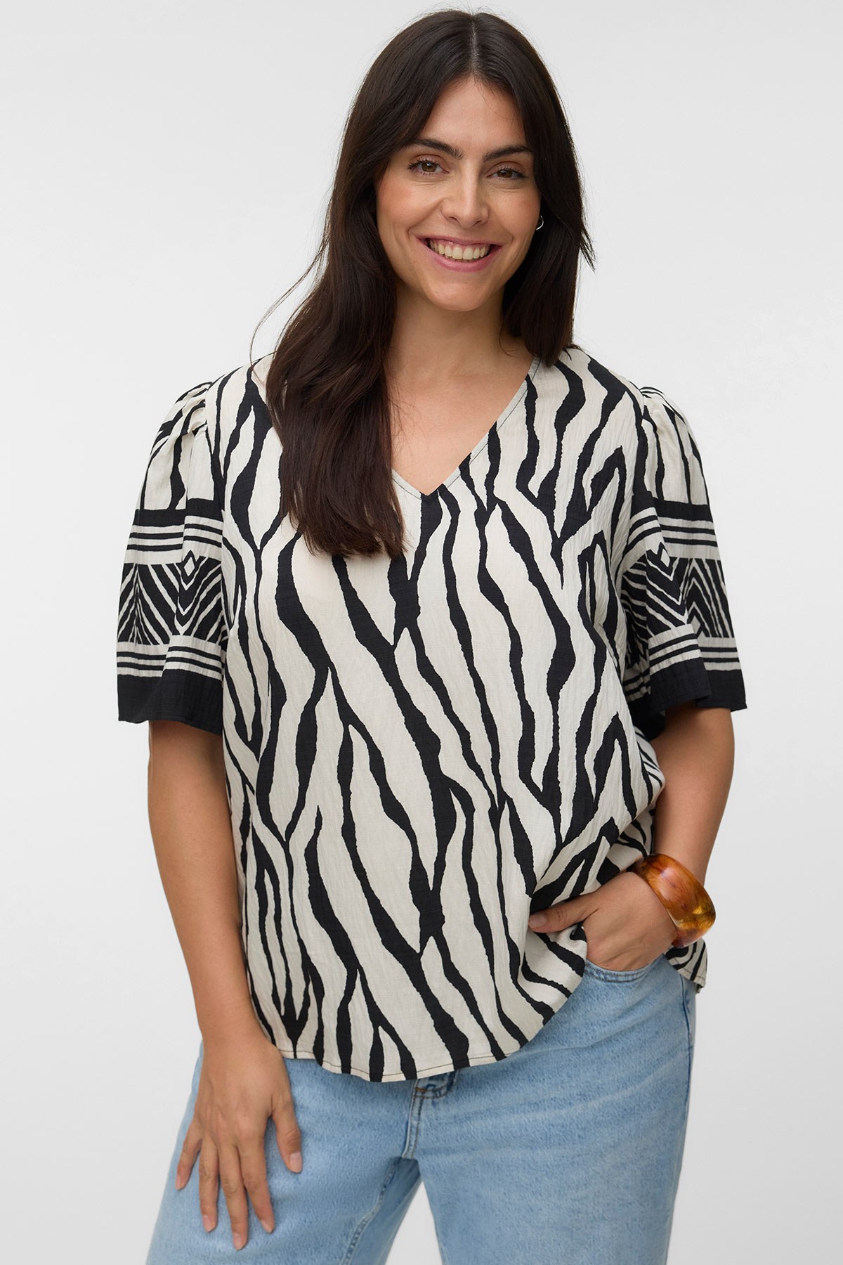 Animal Print Μπλούζα με V VERO MODA