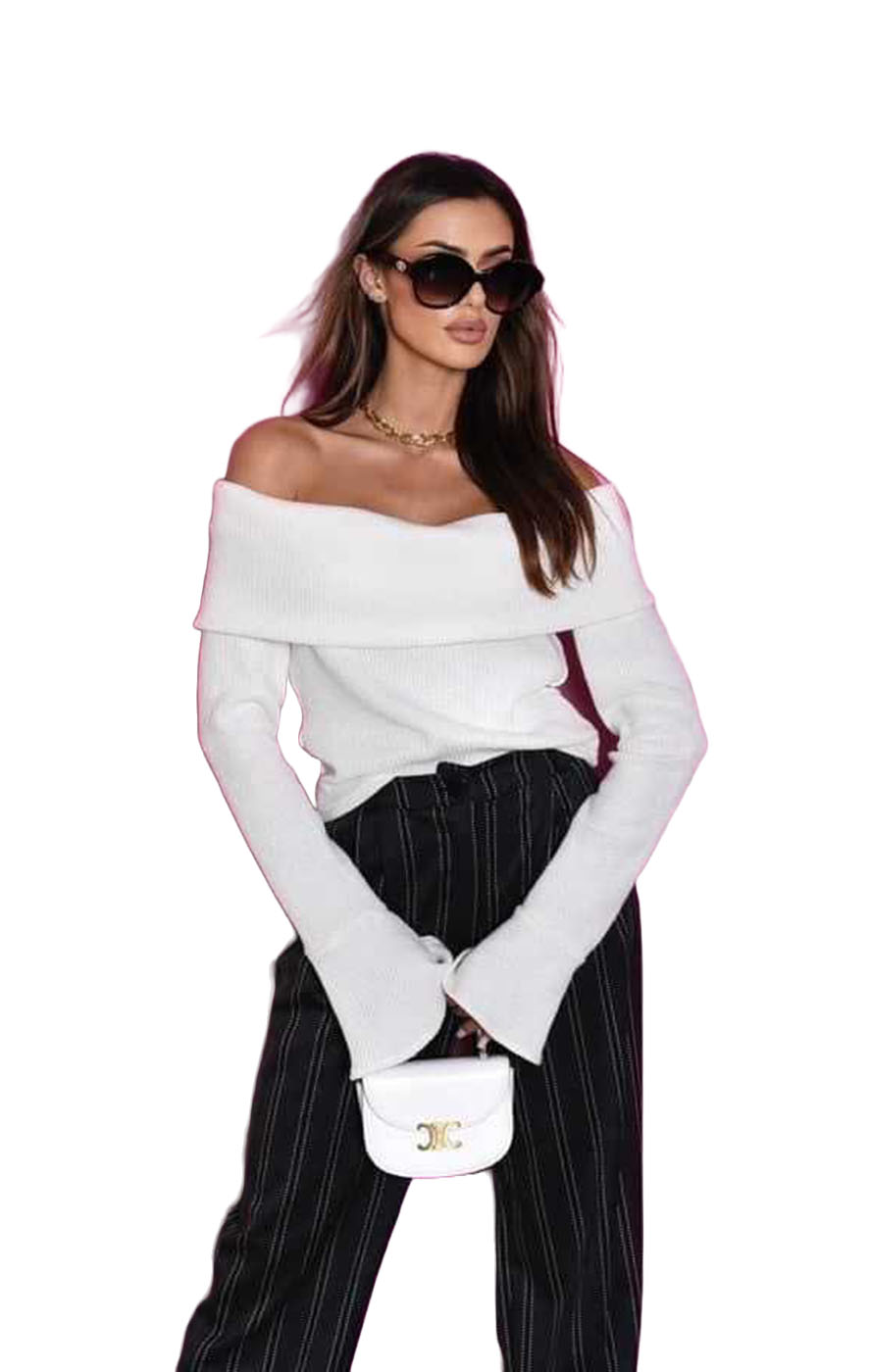 Μπλούζα με Φαρδύ Γιακά - Λευκό - LC50118-12-Λευκό-One Size