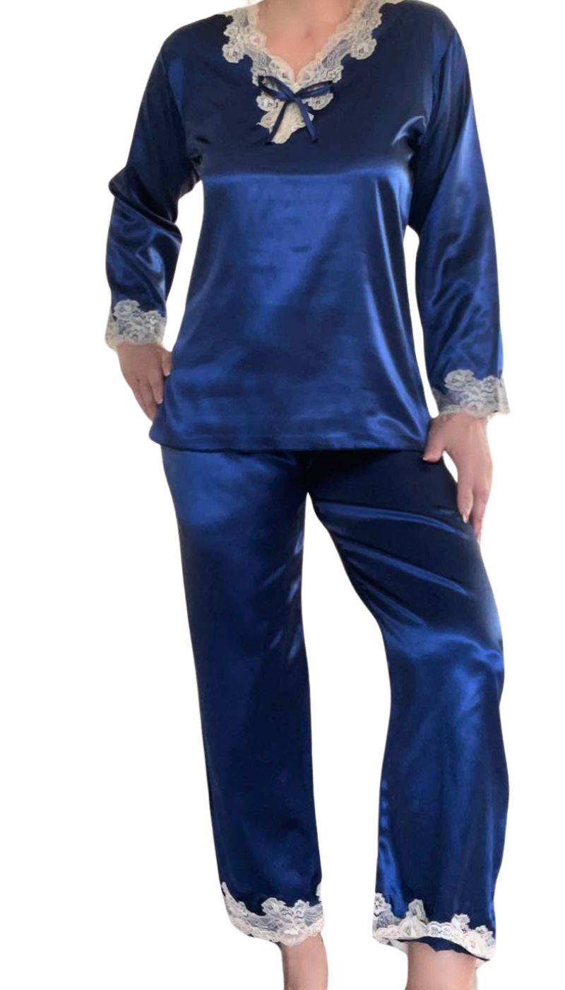 Πυτζάμα Σατέν Luxury Style - Μπλε - CV45223-Μπλέ-M