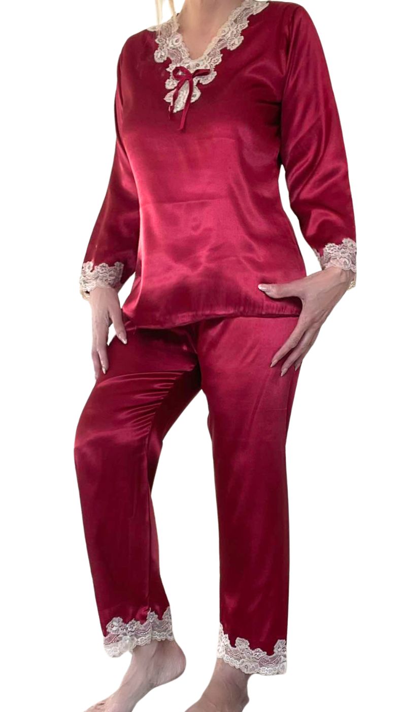 Πυτζάμα Σατέν Luxury Style - Μπορντό - CV45223-Μπορτό-XL