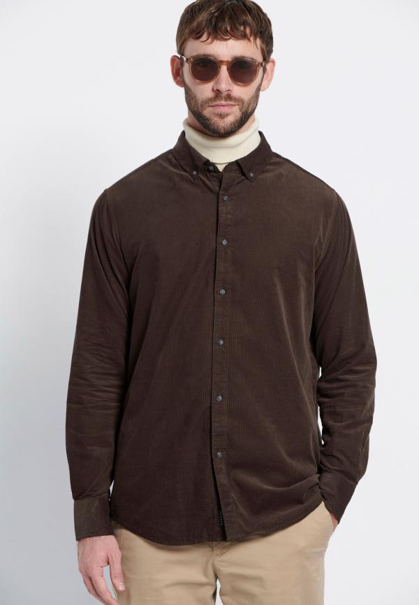 Ανδρικό comfort fit κοτλέ πουκάμισο Marron