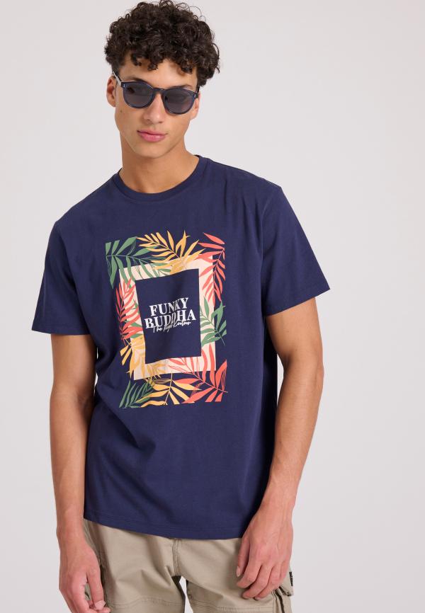 T-shirt με tropical frame τύπωμα