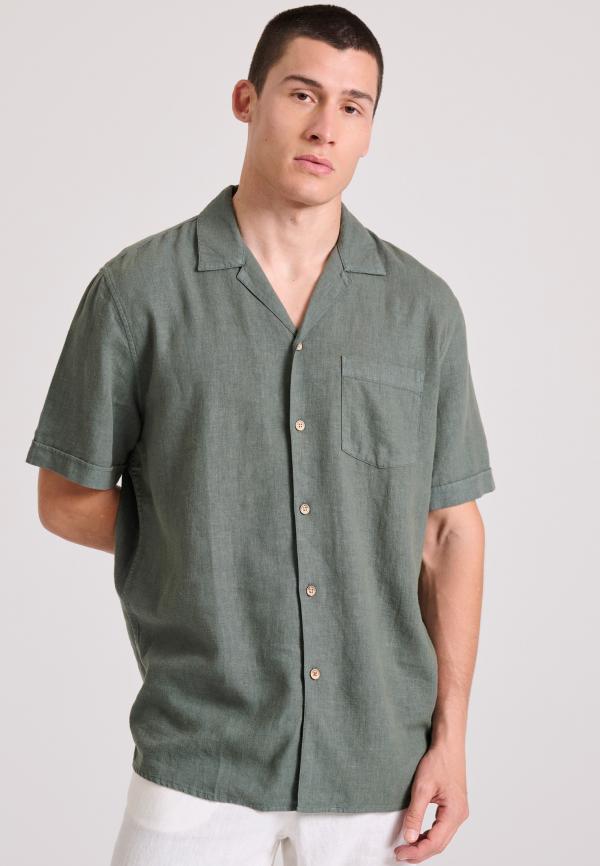 Relaxed fit κοντομάνικο πουκάμισο από λινό και lyocell