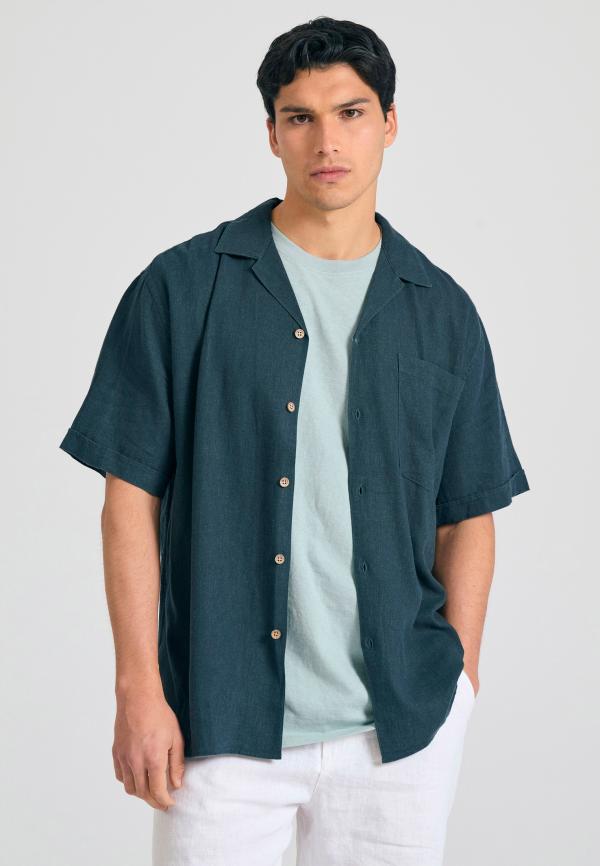 Κοντομάνικο relaxed fit πουκάμισο από λινό και lyocell