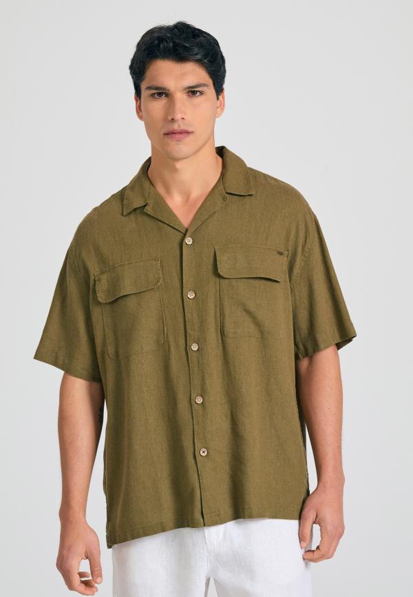 Oversized κοντομάνικο πουκάμισο από λινό και lyocell