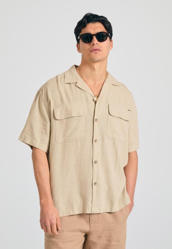 Oversized κοντομάνικο πουκάμισο από λινό και lyocell