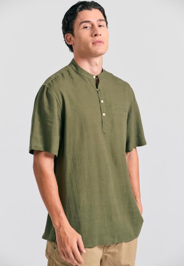 Λινή κοντομάνικη πουκαμίσα relaxed fit
