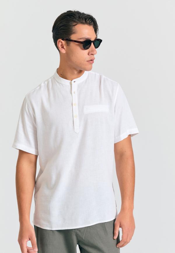 Λινή κοντομάνικη πουκαμίσα relaxed fit