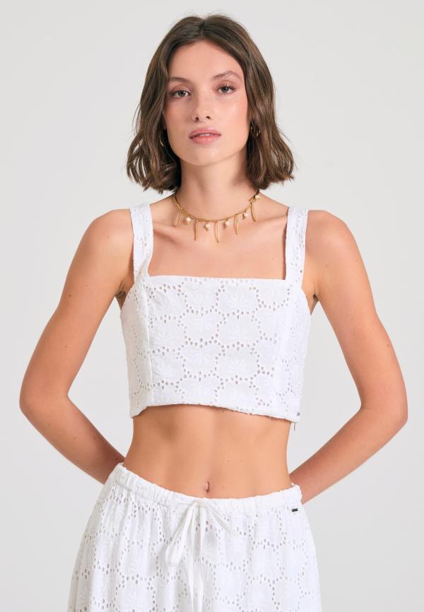 Embroidery cropped top με μοτίβο