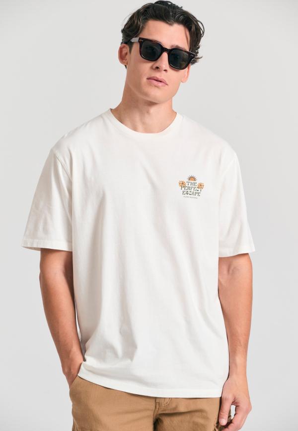 Relaxed fit t-shirt με tropical τύπωμα στην πλάτη