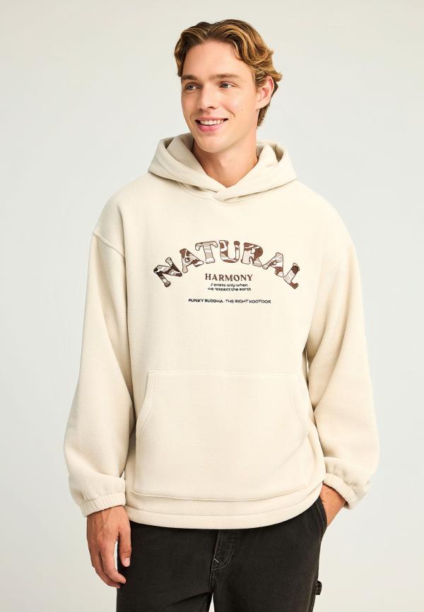 Aνδρικό fleece φούτερ με κουκούλα και τύπωμα στο στήθος