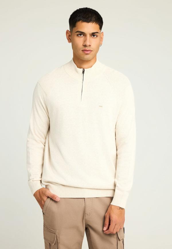 Ανδρικό μονόχρωμο half-zip πλεκτό πουλόβερ