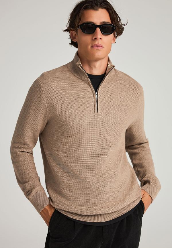 Ανδρικό μονόχρωμο half-zip πλεκτό πουλόβερ