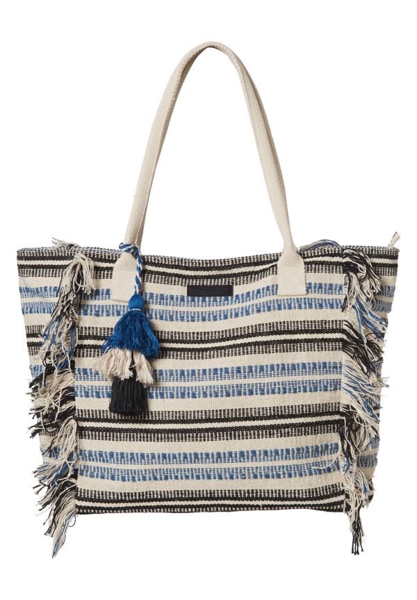Boho τσάντα παραλίας με ρίγες και κρόσσια