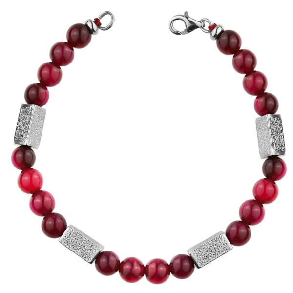 Χειροποίητο Βραχιόλι Agate Ruby με στοιχεία από ασήμι 925°