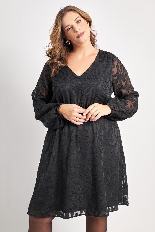 Μίντι φόρεμα ανάγλυφο φλοράλ chiffon