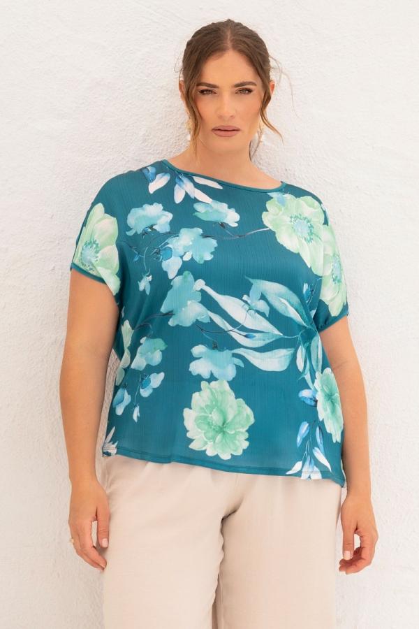 Floral μπλούζα με μονόχρωμη πλάτη