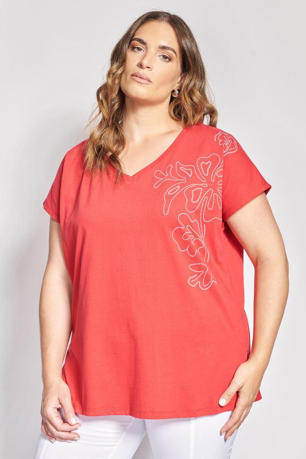 T-Shirt με στάμπα γραμμικό σχέδιο στον ώμο