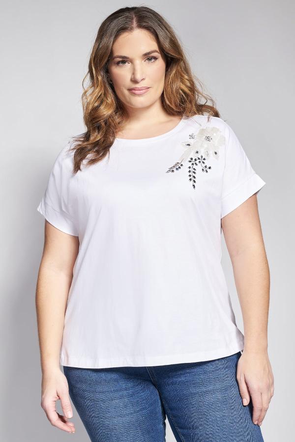 T-shirt βαμβακερό με κέντημα και στρας