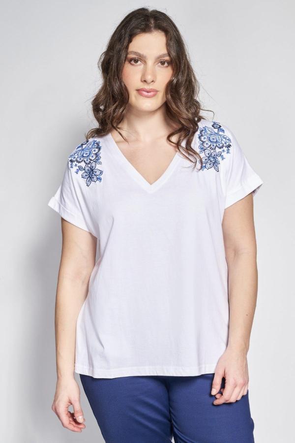 T-shirt βαμβακερό με κεντητή μπορντούρα