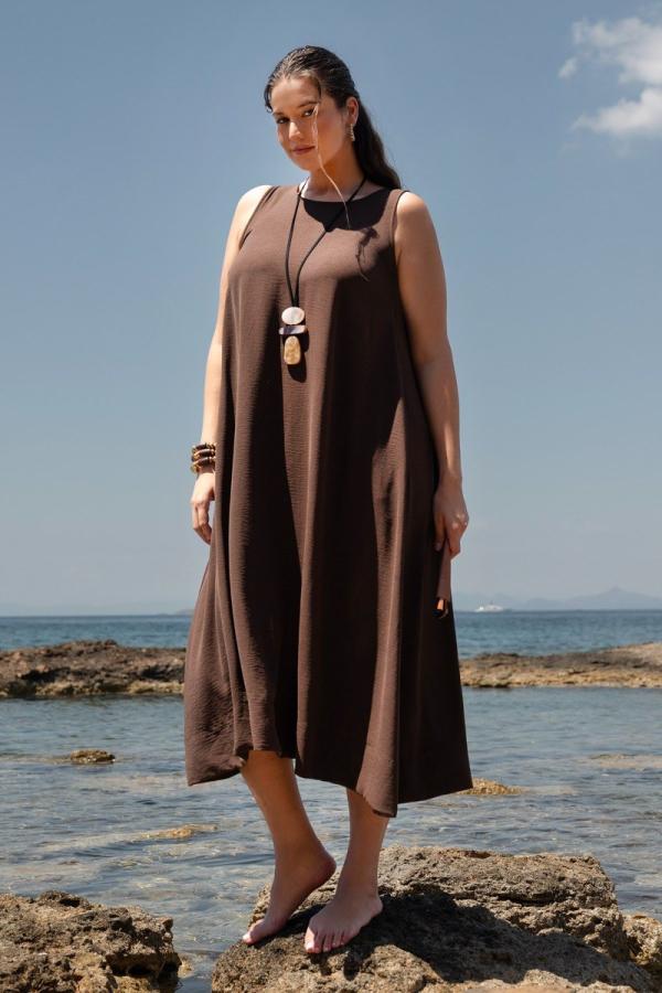 Μάξι αμάνικο φόρεμα washed με στρογγυλή λαιμόκοψη