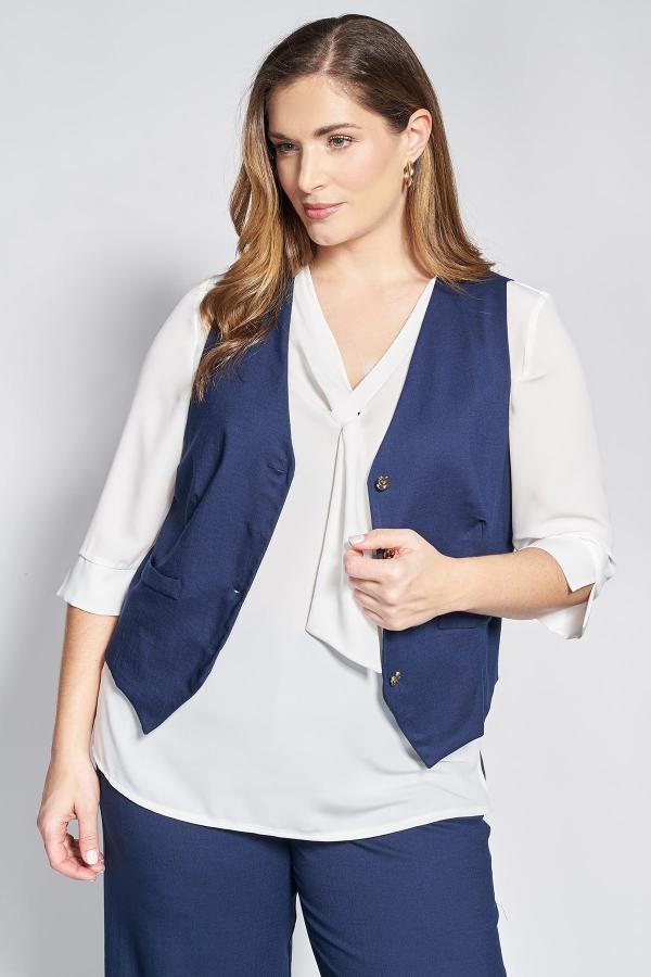 Γιλέκο σε linen look με κουμπιά
