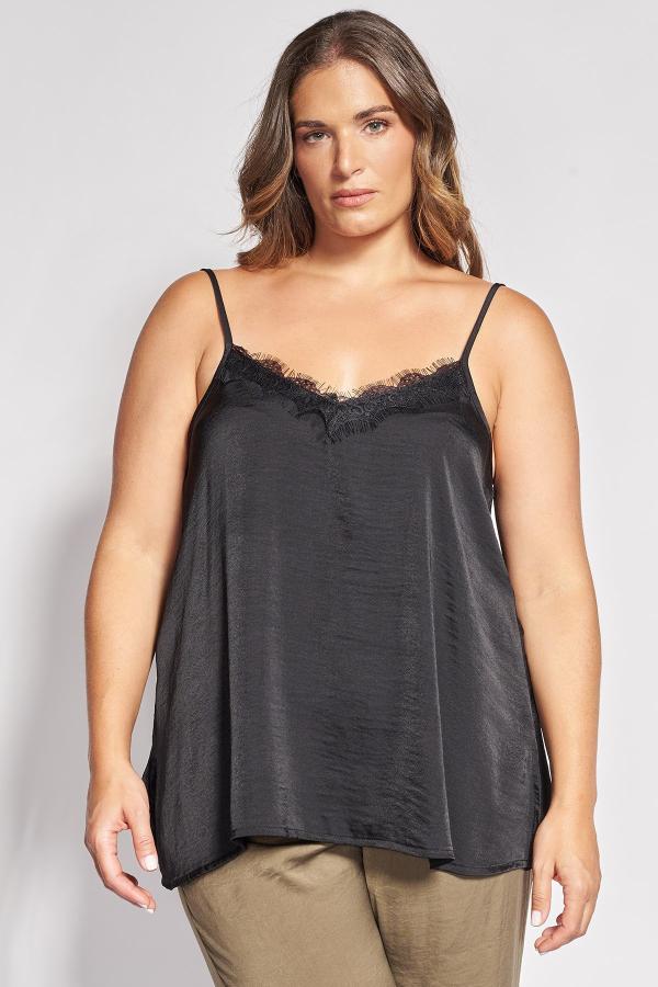 Σατινέ Lingerie Τοπ με Δαντέλα στη Λαιμόκοψη