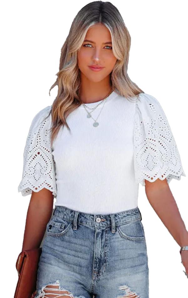 Μπλούζα Scalloped - Λευκό - LC25120596-Λευκό-L
